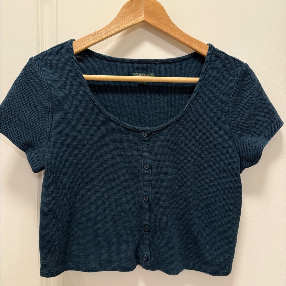 Wild Fable Dark Teal Button-Up Crop Top